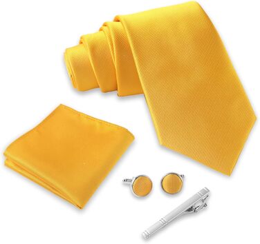 Набір краваток Massi Morino для чоловіків з кишеньковим хустиною, краватковою голкою та запонками, подарункова коробка - ідеально на весілля, жовтий, універсальний розмір