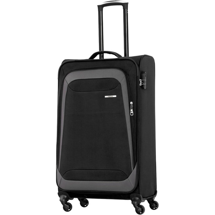 Чемодан NOWI Korfu Weichschaen Troey – середній, тканинний, 50 літрів, 4 колеса та кишеня | Легкий дорожній чемодан для жінок та чоловіків (XL, чорний)