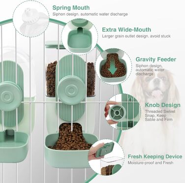 HENYEER Automatic Pet Feeder and Water Dispenser - Hanging Design for Small Animals (Rabbits, Ferrets, Cats, Dogs, Birds) - Green