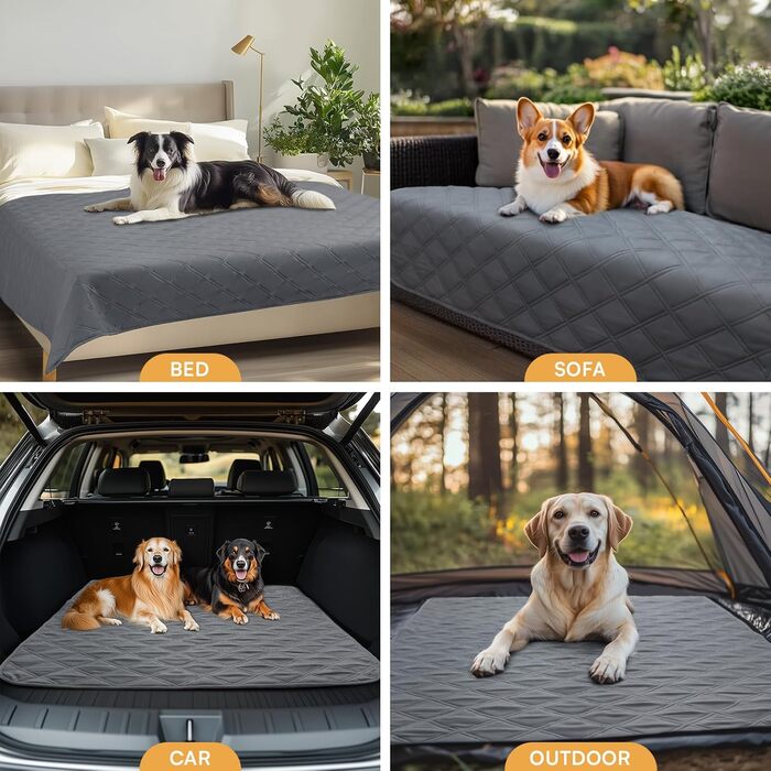 Водонепроникний килимок для собак Luciphia з антиковзким покриттям, 76 x 178 см (Сірий, 208 x 208 см)