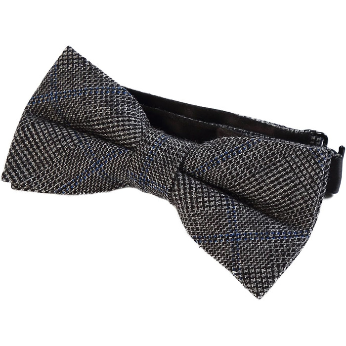 Метелик DonDon чоловічий, бавовняний, в клітку (синьо-чорно-сірий), з нагрудною хустинкою 23x23 см, стиль твід