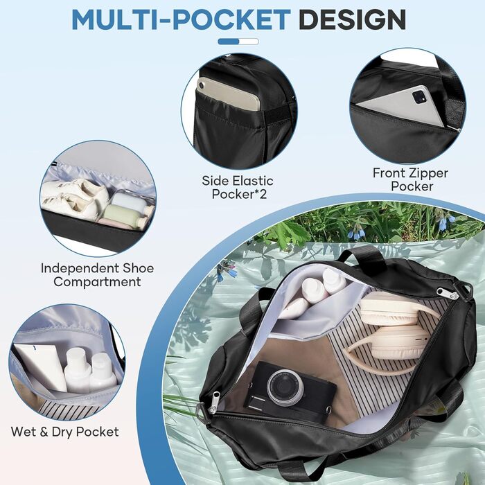 Спортивна сумка для жінок 45x36x20 см Easyjet Handgepäck: водонепроникна дорожня сумка, сумка для плавання, фітнесу, тренувань, з відділенням для взуття, L2-зелена, A04-армійсько-зелена (C01-чорна)