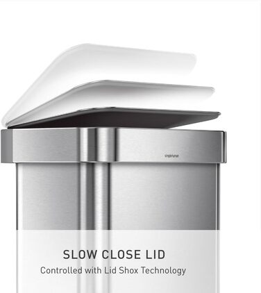 Сміттєвий бак Simplehuman CW2080 45 л з педальним механізмом, з відділенням для пакетів, для кухні, з нержавіючої сталі та сірого пластику