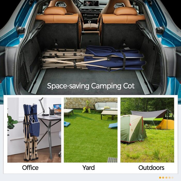 Ліжко гостьове Yaheetech складане для кемпінгу, блакитне, до 150 кг, з бічною кишенею та сумкою для транспортування