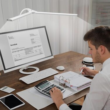 LED лампа настільна для офісу та дому, світло для монітора, 1400 люмен, регульована яскравість, кріплення-прищіпка, світло для робочого місця, гнусий шийка, подвійний насадка, 5 режимів кольору та рівнів яскравості, білий колір, 64 см