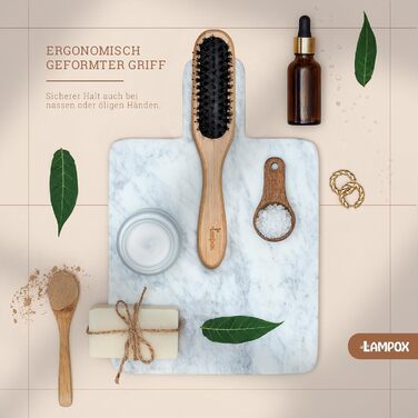 Бамбукова щітка для волосся Lampox з щетиною дикого кабана, масажна щітка для голови, розпушувач для довгих волосся та кучерів, для жінок, чоловіків та дітей