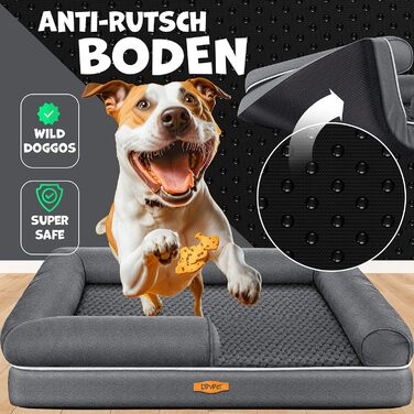Orthopedic Dog Bed, Dog Cushion, Dog Basket Relax, Incl. Bowl + 3X Chew Bones, Dog Sofa for Small, Medium & Large Dogs, Removable and Washable Cover, 91x71x22cm Anthracite