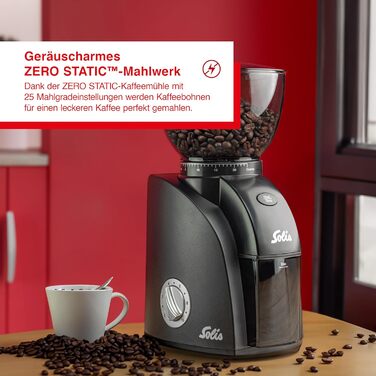 Електрична кавомолка Solis Scala Zero Static 1662 - для еспресо, 24 ступені помолу, 300г, чорна
