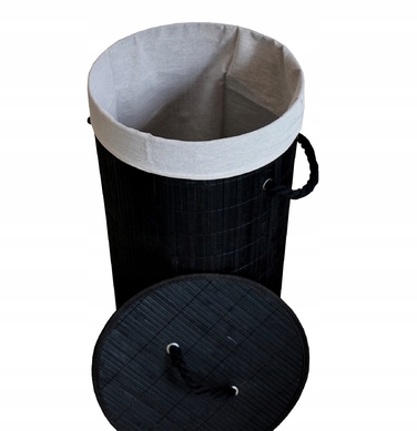 Великий круглий бамбуковий кошик для білизни з кришкою, 60 л, чорний