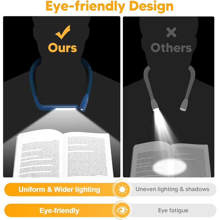 LED лампа на шию для читання Buch синя: книжкова лампа, ліхтарик для в'язання, подарунок чоловікові на Різдво