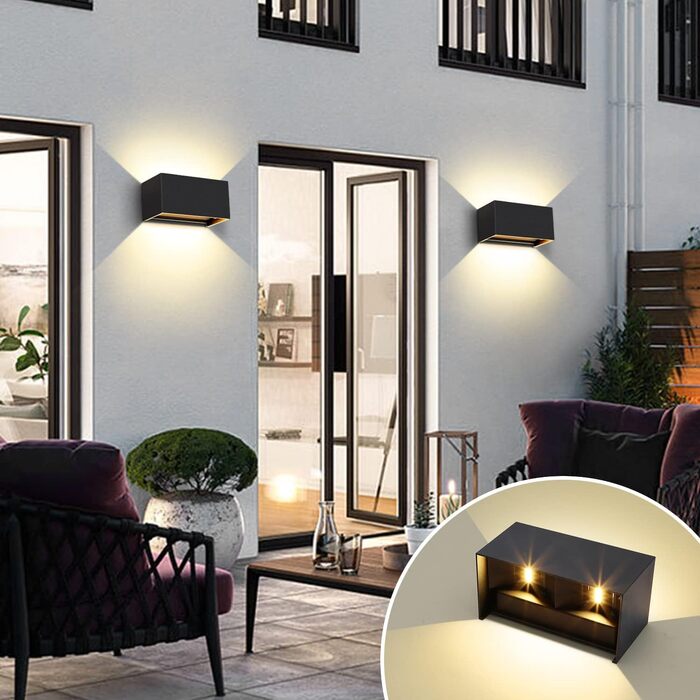LED-водостійка настінна лампа Kingwen 4 шт. 20W, 3000K, IP65, чорний колір
