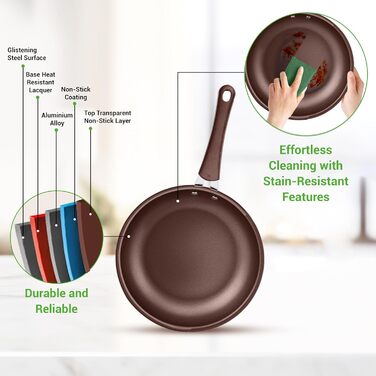 Nutrichef Frying Pans & Induction Cookware Set, 14-Piece Frying Pan Set & Pot Set Induction, Pots & Pans with Cool-Touch Handles PFOA/PFOS-free – Non-Stick – Aluminum with Stainless Steel Edges – Oven-Safe Brown
