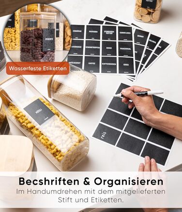 Скляні банки для зберігання Deco haus® з кришкою, набір 6 шт. [+ЕТИКЕТКИ] - 10x21 см