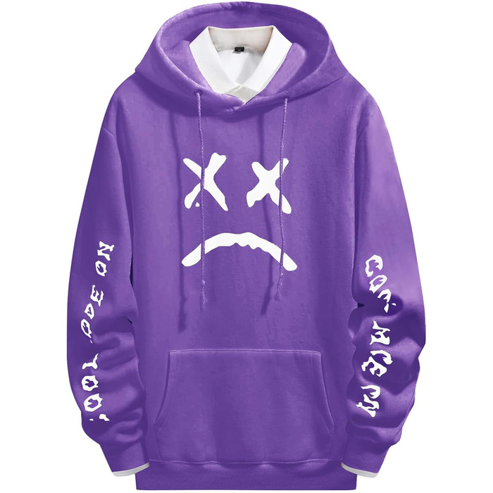 Худі для чоловіків: стильний пуловер з флісу в стилі хіп-хоп, довгі рукави, капюшон, streetwear, осінь/зима (L, фіолетовий)
