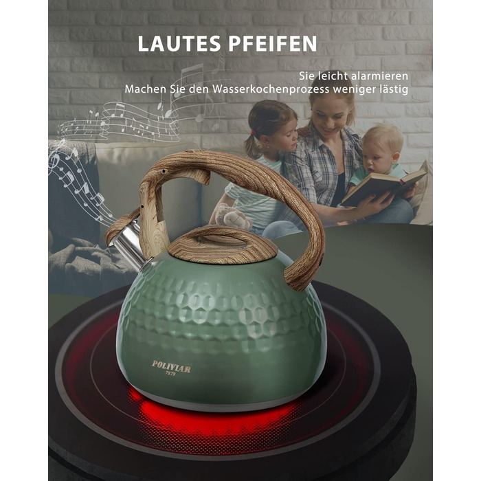 Чайник Poliviar Teekessel Diamant-Grün з нержавіючої сталі, стійкий до корозії та високих температур, підходить для всіх типів плит (JX2020-RH30-DE)