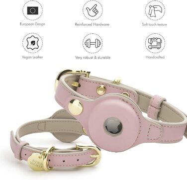 Cupertino Dog Collars, Harnesses & Leashes made of vegan leather with dog tracker device holder, adjustable dog collar (Small (Neck: 12x15), Pink)