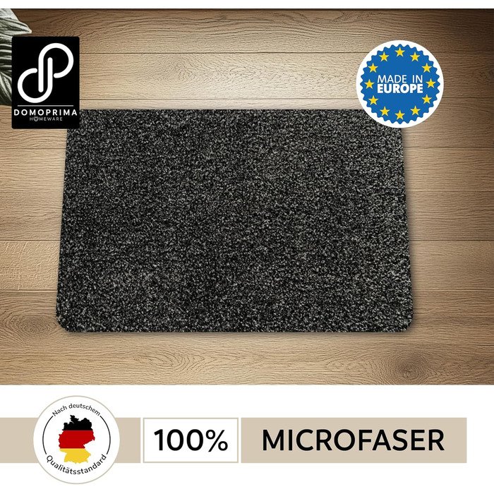 Килимок для підлоги DOMOPRIMA з мікрофібри, миючий, неслизький, надзвичайно поглинаючий та плоский – антибактеріальний, для внутрішнього та зовнішнього використання (Антрацит, 60x40 см)