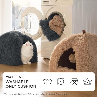 Ліжко для котів BEDSURE велике, 44x44x44 см, сіре. З м'якою подушкою та іграшкою. Легко миється. Внутрішній будиночок для кота.