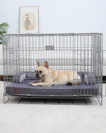 Ортопедичне ліжко для собак KSIIA, великі породи, кошик для собак, знімний та пральний чохол, водонепроникне ліжко для собак з бортиком, неслизьке дно, темно-сірий, 88x55x15 см