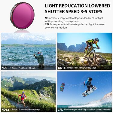 Фільтр ND для DJI Osmo Action 5 Pro/4/3: Набір Tomat (4 шт.) ND8, ND16, ND32, CPL, HD, алюмінієвий