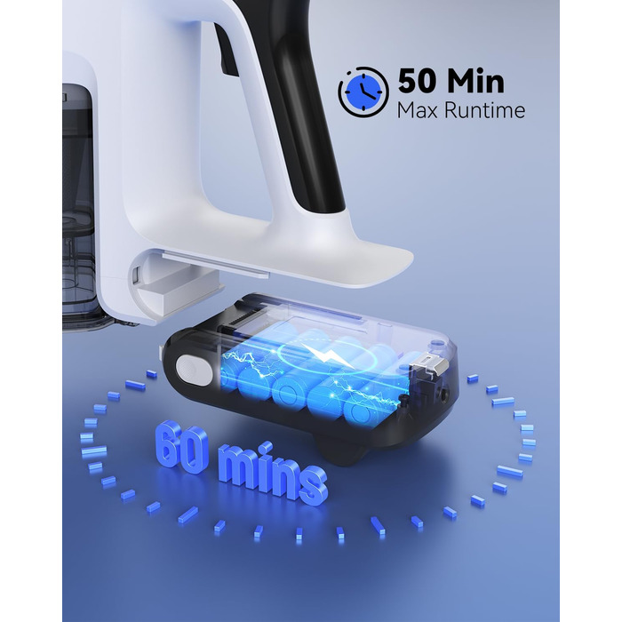 Бездротовий пилосос AlloyMove A01 Grau: потужний акумуляторний пилосос з 48kPa, 550W, 65 хвилин роботи, фільтрація 99.9%, об'єм 1.5L, для волосся, килимів, твердих поверхонь та з настінною підставкою