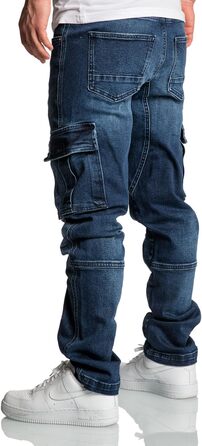 Чоловічі джинси карго Amaci&Sons Regular Slim 7977 темно-сині, розмір 36W/32L, з потертостями