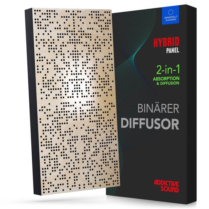 Гібридна акустична панель Addictive Sound Binary Diffuser: дифузор та абсорбер з дерева, бінарний алгоритм 250-9300 Гц, для стін та стелі, 120x60x11,5 см, колір Natural