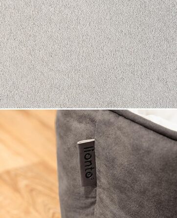 Ліжко для собак Lionto 2-в-1 з комфортним входом, м'яке лежання для домашніх тварин, підходить для собак та котів, 80x60 см, подушка для собак з легкою у догляді оксамитовою обробкою, сірий колір (Д 80 x Ш 60 x В 26 см (з нанесенням імені), Темно-сірий/Св