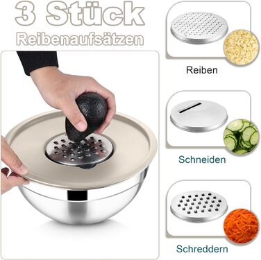 Миска Joyfair 4,5 л з нержавіючої сталі з кришкою, набором терок для приготування, миття в посудомийній машині - Хакі