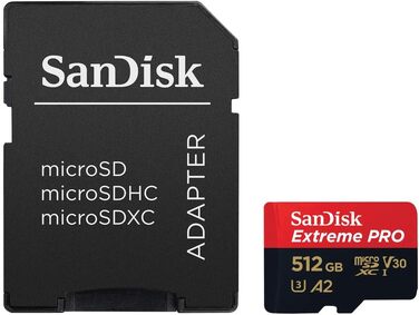 Карта пам'яті SanDisk Extreme PRO microSDXC UHS-I 512 GB з адаптером та RescuePRO Deluxe, A2, V30, U3, Class 10, швидкість до 200 МБ/с для смартфонів, екшн-камер та дронів