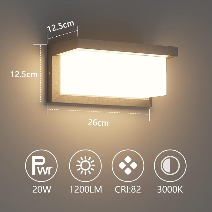 Klighten LED Outdoor Wall Light, IP65 Waterproof Outdoor Wall Light, 3000K, Rectangular Wall Light for Indoor and Outdoor Use, Patio, Garden, and More. Anthracite
