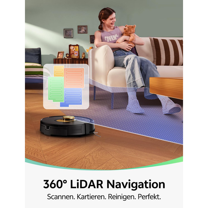 Робот-пилосос Vexilar W9 з функцією миття підлоги, LiDAR-навігація, 5000Pa, 5 карт, 15 зон заборони, керування через додаток, для твердих підлог та килимів, видалення шерсті тварин