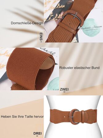 Жіночий широкий еластичний ремінь JasGood 2 шт. для суконь та джинсів. Колір: чорний/коричневий. Розмір M (76-90 см)