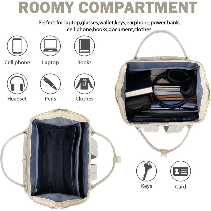 Жіночий рюкзак EMPSIGN з відділенням для ноутбука 17 дюймів: шкільний, для підлітків, елегантний, для роботи, навчання, подорожей, чорний, бежевий
