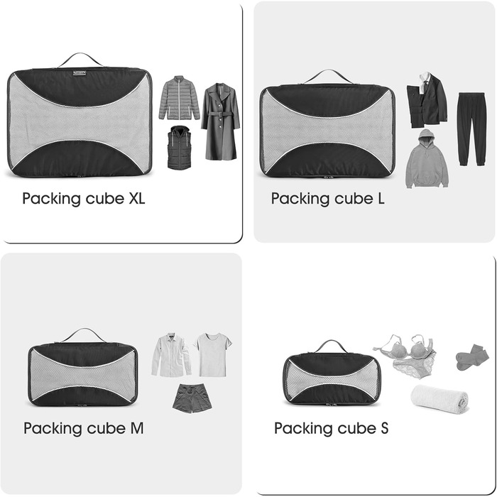 Органайзери для валізи G4Free, набір 6 шт (S+2M+2L+XL) - чорний, білий, сірий