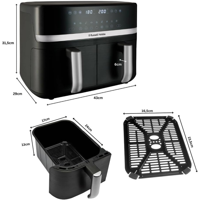 Фритюрниця Russell Hobbs SatisFry з 2 камерами, 9л, Rapid AirFryer, 9 програм, тиха робота, миється в посудомийній машині