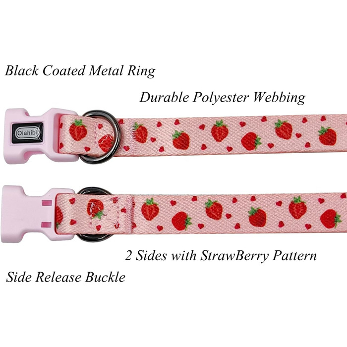 Нашийник та поводок для собак Комбі-ет, леопардовий принт, поліестер, 150 см, повід з панде, для маленьких собак (колір коричневий леопард), набір з сердечками та клубникою (M)