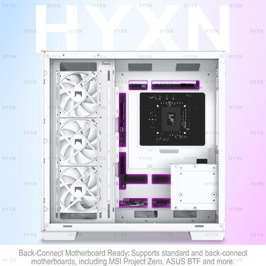 Корпус для ПК HYXN H1 ATX з 7 вентиляторами PWM ARGB, Mid Tower, Dual Chamber, Type-C, підтримка 3x360 мм кулерів (білий)