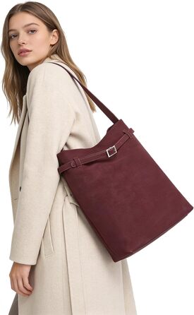Сумка жіноча Miss Lulu велика шопер-тоут з м'якої PU шкіри, бордова (2-3)