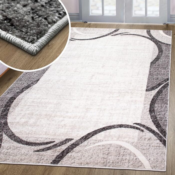 oKu-Tex килим для вітальні [80x150 см] з м'якого короткого ворсу кремового кольору - сучасний килим для дому з хвилястим геометричним дизайном, прямокутний, німецька якість