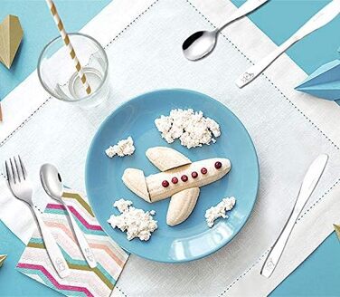 Набір дитячого столового приладдя EXZACT Kinderbesteck Set - 18 предметів з нержавіючої сталі для дітей від 2 років - безпечний, придатний для миття в посудомийній машині, з гравіюванням (6 виделок, 6 ножів, 6 ложок)