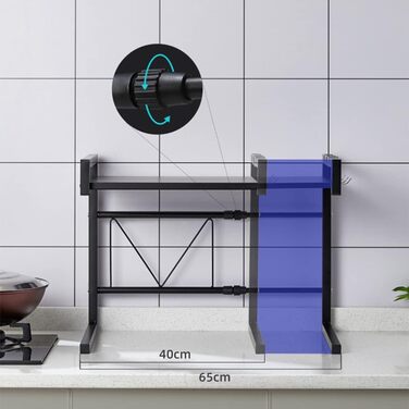 LANTUS Kitchen Shelf, Kitchen Organizer, Microwave Shelf, Oven Shelf Organizer, 2-Tier Organizer, Up to 25 kg, 42 cm (40-65 cm) Black