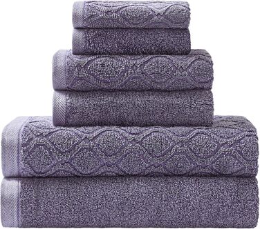 Комплект рушників Superior Denim Wash, 100% бавовна, 550 г/м², 6 шт: 2 для обличчя, 2 для рук, 2 банних, швидковисихаючі, жакардові, для ванної, кухні та пляжу, колір фіолетовий