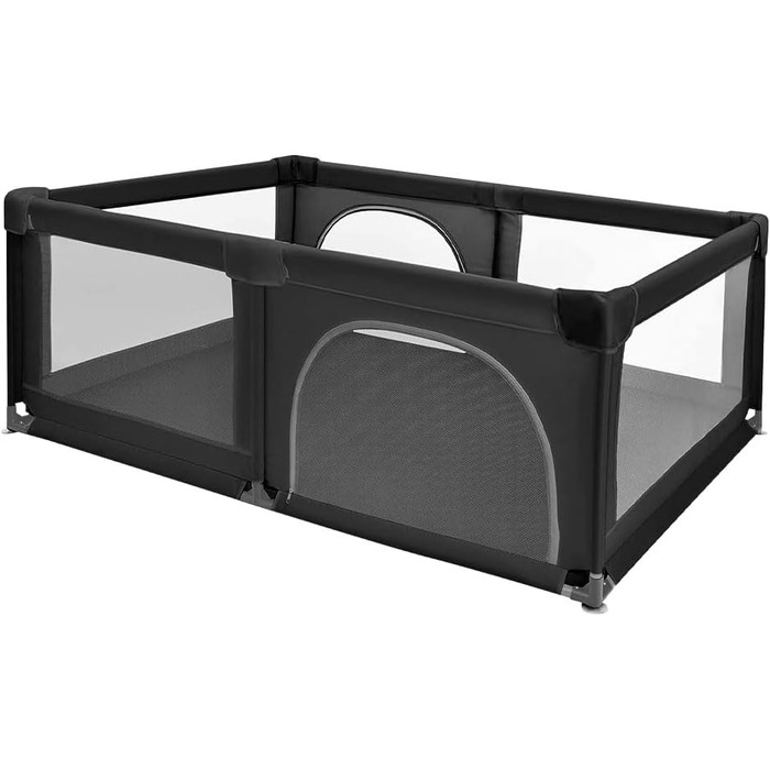 Лягувальня для цуценят з дверцятами, 180x120x66 см. Міцна, з тканини та сітки, для собак та цуценят. Машинне прання, для використання в приміщенні та на вулиці. Кольори: сірий та чорний.