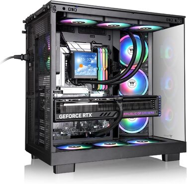 Корпус Thermaltake View 380 XL WS Black (Wood Style) | ATX Mid-Tower з RGB підсвічуванням | Подвійна камера, прихований з'єднувач, встановлений RGB вентилятор, тиха система охолодження, підтримка радіатора 360 мм, дерев'яні акценти