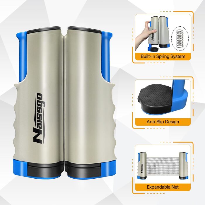 Набір для настільного тенісу Profi: 2 ракетки, м'ячі, сітка, сумка. Підходить для дорослих та дітей, для гри в приміщенні та на вулиці (сірий)