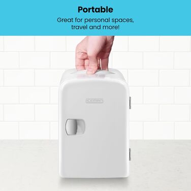 Chefman Iceman Mini Fridge - Portable 4L Cooler & Warmer - White - Cosmetic & Snack Refrigerator with AC/DC Power