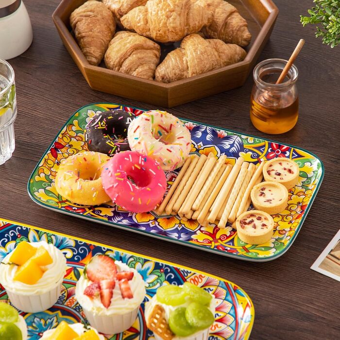 Vancasso Porcelain Serving Platter Set, SIMI Rectangular Plate Set, Bohemian Dinner Plates, Cake Plates, Dessert Plates, Breakfast Plates, 3 Sizes Serving Platters