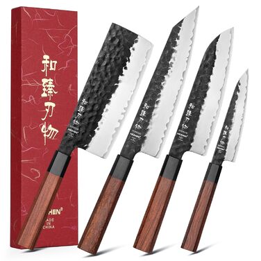 Ніж кухарський Santoku HEZHEN 18,5 см, сталь Дамаск, японський стиль Gyuto, дерев'яна рукоятка