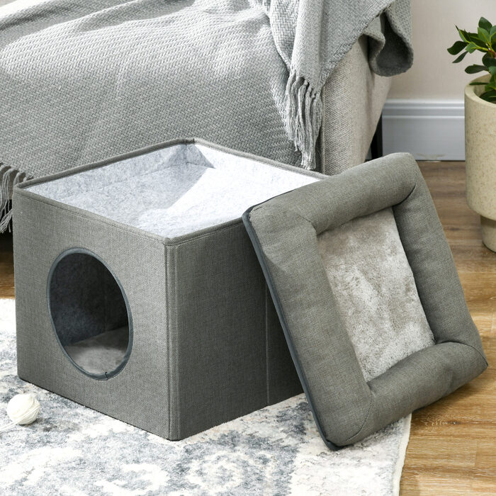 Будинок-ліжко для котів PawHut 2-в-1 з подушкою, 36,5 x 36,5 x 33 см, зелений